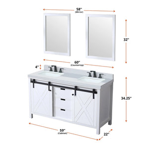 Lexora LM342260DA00000 Marsyas 60" White Vanity Cabinet Only