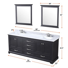 Load image into Gallery viewer, Lexora LD342280DG00M30 Dukes 80&quot; Espresso Double Vanity, no Top and 30&quot; Mirrors