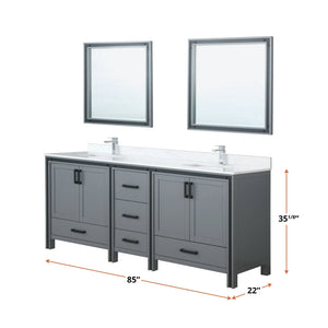 Lexora LZV352284SB00M34 Ziva 84" Dark Grey Double Vanity, no Top and 34" Mirrors