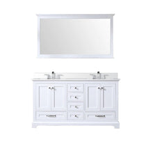 Load image into Gallery viewer, Lexora LD342260DADSM58 Dukes 60&quot; White Double Vanity, White Carrara Marble Top, White Square Sinks and 58&quot; Mirror