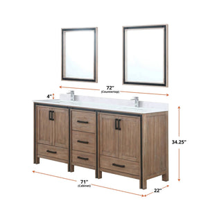 Lexora LZV352272SNJS000 Ziva 72" Rustic Barnwood Double Vanity, Cultured Marble Top, White Square Sink and no Mirror