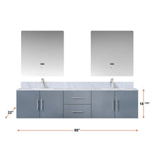 Load image into Gallery viewer, Lexora LG192280DB00LM30 Geneva 80&quot; Dark Grey Double Vanity, no Top and 30&quot; LED Mirrors