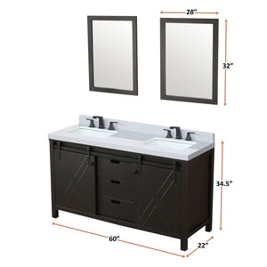 Lexora LM342260DCCS000 Marsyas 60" Brown Double Vanity, White Quartz Top, White Square Sinks and no Mirror