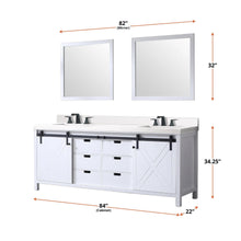 Load image into Gallery viewer, Lexora LM342284DAASM34 Marsyas 84&quot; White Double Vanity, Grey Quartz Top, White Square Sinks and 34&quot; Mirrors