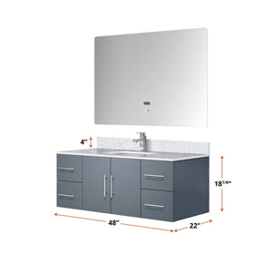 Lexora LG192248DB00LM48 Geneva 48" Dark Grey Single Vanity, no Top and 48" LED Mirror