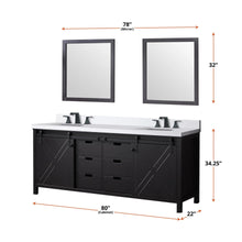 Load image into Gallery viewer, Lexora LM342280DCCSM30 Marsyas 80&quot; Brown Double Vanity, White Quartz Top, White Square Sinks and 30&quot; Mirrors