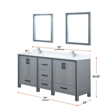 Load image into Gallery viewer, Lexora LZV352272SBJSM30 Ziva 72&quot; Dark Grey Double Vanity, Cultured Marble Top, White Square Sink and 30&quot; Mirrors