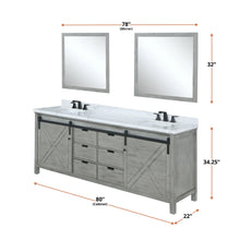 Load image into Gallery viewer, Lexora LM342280DHCSM30 Marsyas 80&quot; Ash Grey Double Vanity Ash Grey, White Quartz Top, White Square Sinks and 30&quot; Mirrors
