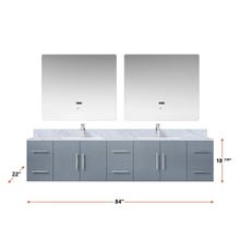 Load image into Gallery viewer, Lexora LG192284DBDSLM36 Geneva 84&quot; Dark Grey Double Vanity, White Carrara Marble Top, White Square Sinks and 36&quot; LED Mirrors