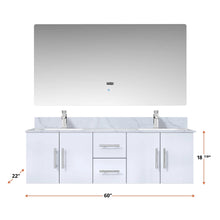 Load image into Gallery viewer, Lexora LG192260DMDS000 Geneva 60&quot; Glossy White Double Vanity, White Carrara Marble Top, White Square Sinks and no Mirror