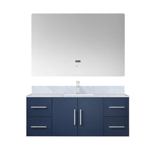 Load image into Gallery viewer, Lexora LG192248DEDSLM48 Geneva 48&quot; Navy Blue Single Vanity, White Carrara Marble Top, White Square Sink and 48&quot; LED Mirror