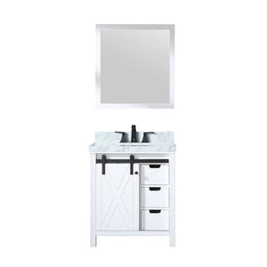 Lexora LM342230SA00M28 Marsyas 30" White Single Vanity, no Top and 28" Mirror