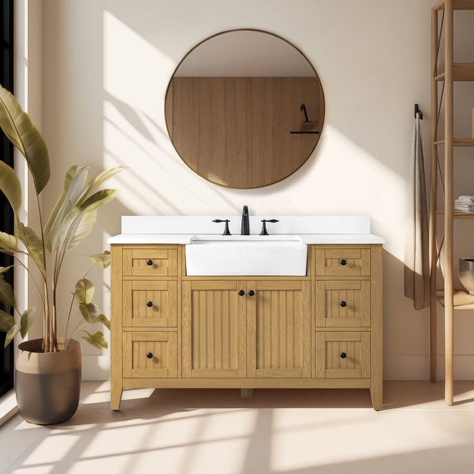 Design Element BK-54-OKM Burbank 54 in Single Sink Oak Bath Vanity with White Quartz Top