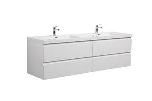LAVIVA 313AUR-72DGPW-GW Aurora 72" Glossy Polar White Wall Hung Double Sink Bathroom Vanity with White Acrylic Countertop