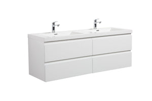 LAVIVA 313AUR-60DGPW-GW Aurora 60" Glossy Polar White Wall Hung Double Sink Bathroom Vanity with White Acrylic Countertop