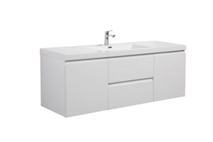 LAVIVA 313AUR-60CGPW-GW Aurora 60" Glossy Polar White Wall Hung Single Sink Bathroom Vanity with White Acrylic Countertop