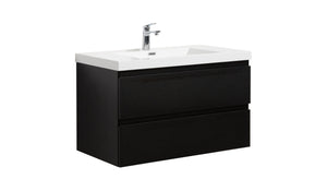 LAVIVA 313AUR-36MMB-GW Aurora 36" Matte Midnight Black Wall Hung Bathroom Vanity with White Acrylic Countertop