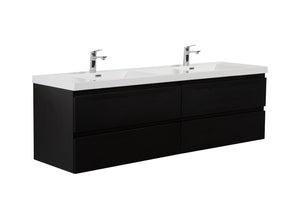 LAVIVA 313AUR-72DMMB-GW Aurora 72" Matte Midnight Black Wall Hung Double Sink Bathroom Vanity with White Acrylic Countertop