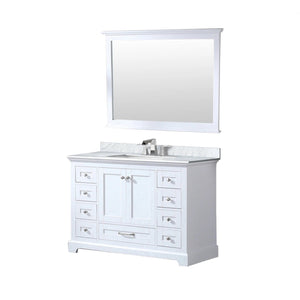 Lexora LD342248SADSM46 Dukes 48" White Single Vanity, White Carrara Marble Top, White Square Sink and 46" Mirror