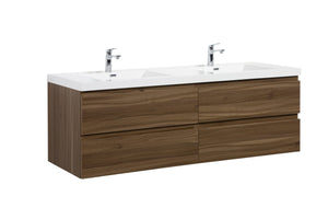 LAVIVA 313AUR-72DSW-GW Aurora 72" Smokey Walnut Wall Hung Double Sink Bathroom Vanity with White Acrylic Countertop