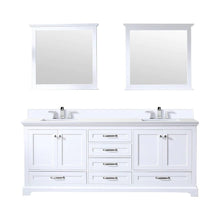 Load image into Gallery viewer, Lexora LD342280DADSM30 Dukes 80&quot; White Double Vanity, White Carrara Marble Top, White Square Sinks and 30&quot; Mirrors