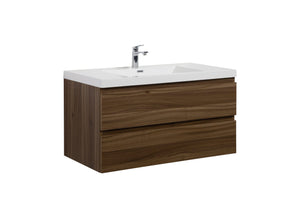 LAVIVA 313AUR-42SW-GW Aurora 42" Smokey Walnut Wall Hung Bathroom Vanity with White Acrylic Countertop