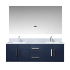 Lexora LG192260DE00LM60 Geneva 60" Navy Blue Double Vanity, no Top and 60" LED Mirror