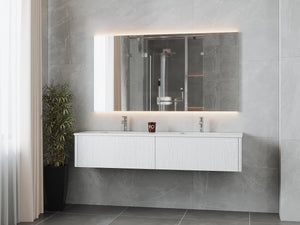 LAVIVA 313LGN-72DAW-MW Legno 72" Alabaster White Double Sink Bathroom Vanity with Matte White VIVA Stone Solid Surface Countertop
