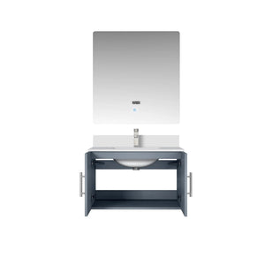 Lexora LG192230DBDSLM30 Geneva 30" Dark Grey Single Vanity, White Carrara Marble Top, White Square Sink and 30" LED Mirror