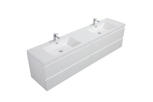 LAVIVA 313AUR-84DGPW-GW Aurora 84" Glossy Polar White Wall Hung Double Sink Bathroom Vanity with White Acrylic Countertop