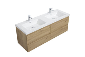 LAVIVA 313AUR-60DSO-GW Aurora 60" Sonoma Oak Wall Hung Double Sink Bathroom Vanity with White Acrylic Countertop