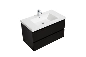 LAVIVA 313AUR-36MMB-GW Aurora 36" Matte Midnight Black Wall Hung Bathroom Vanity with White Acrylic Countertop