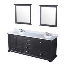 Load image into Gallery viewer, Lexora LD342280DGDSM30F Dukes 80&quot; Espresso Double Vanity, White Carrara Marble Top, White Square Sinks and 30&quot; Mirrors w/ Faucets