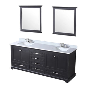 Lexora LD342280DGDSM30F Dukes 80" Espresso Double Vanity, White Carrara Marble Top, White Square Sinks and 30" Mirrors w/ Faucets
