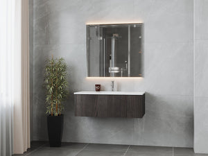 LAVIVA 313LGN-42CR-MW Legno 42" Carbon Oak Bathroom Vanity with Matte White VIVA Stone Solid Surface Countertop