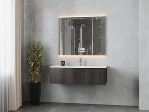 LAVIVA 313LGN-48CR-MW Legno 48" Carbon Oak Bathroom Vanity with Matte White VIVA Stone Solid Surface Countertop