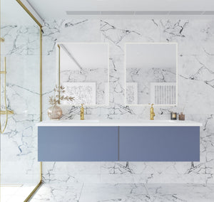 LAVIVA 313VTR-72DNB-MW Vitri 72" Nautical Blue Double Sink Bathroom Vanity with VIVA Stone Matte White Solid Surface Countertop