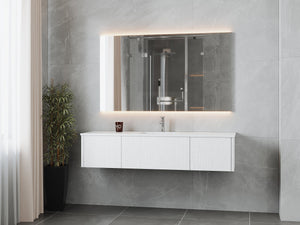 LAVIVA 313LGN-66AW-MW Legno 66" Alabaster White Bathroom Vanity with Matte White VIVA Stone Solid Surface Countertop