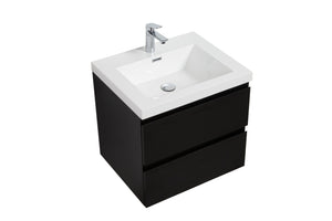 LAVIVA 313AUR-24MMB-GW Aurora 24" Matte Midnight Black Wall Hung Bathroom Vanity with White Acrylic Countertop