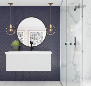 LAVIVA 313VTR-42CW-MW Vitri 42" Cloud White Bathroom Vanity with VIVA Stone Matte White Solid Surface Countertop