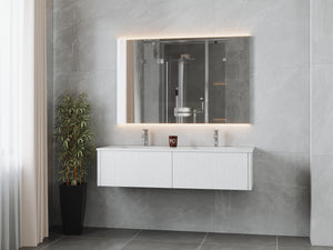 LAVIVA 313LGN-60DAW-MW Legno 60" Alabaster White Double Sink Bathroom Vanity with Matte White VIVA Stone Solid Surface Countertop