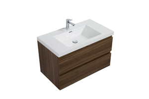 LAVIVA 313AUR-36SW-GW Aurora 36" Smokey Walnut Wall Hung Bathroom Vanity with White Acrylic Countertop