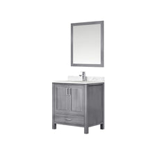 Load image into Gallery viewer, Lexora LJ342230SDDSM28F Jacques 30&quot; Distressed Grey Single Vanity, White Carrara Marble Top, White Square Sink and 28&quot; Mirror w/ Faucet