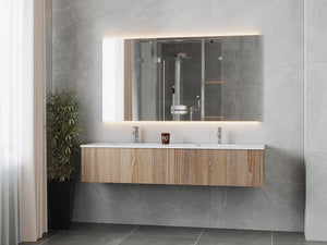 LAVIVA 313LGN-72DWG-MW Legno 72" Weathered Grey Double Sink Bathroom Vanity with Matte White VIVA Stone Solid Surface Countertop