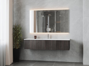 LAVIVA 313LGN-66CR-MW Legno 66" Carbon Oak Bathroom Vanity with Matte White VIVA Stone Solid Surface Countertop