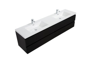 LAVIVA 313AUR-84DMMB-GW Aurora 84" Matte Midnight Black Wall Hung Double Sink Bathroom Vanity with White Acrylic Countertop