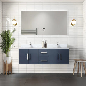 Lexora LG192260DE00LM60 Geneva 60" Navy Blue Double Vanity, no Top and 60" LED Mirror