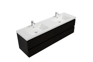 LAVIVA 313AUR-72DMMB-GW Aurora 72" Matte Midnight Black Wall Hung Double Sink Bathroom Vanity with White Acrylic Countertop