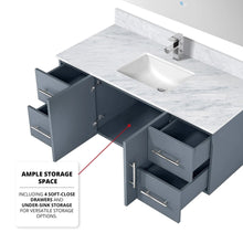 Load image into Gallery viewer, Lexora LG192248DBDS000 Geneva 48&quot; Dark Grey Single Vanity, White Carrara Marble Top, White Square Sink and no Mirror