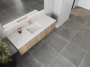 LAVIVA 313LGN-60CWG-MW Legno 60" Weathered Grey Single Sink Bathroom Vanity with Matte White VIVA Stone Solid Surface Countertop